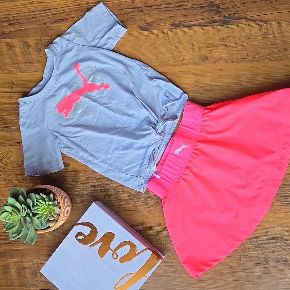 Puma Girls Size 6 Gray Tee and Bright Pink Skort